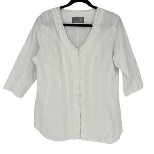 Inca Cottons White Cotton Lace Blouse Size Large